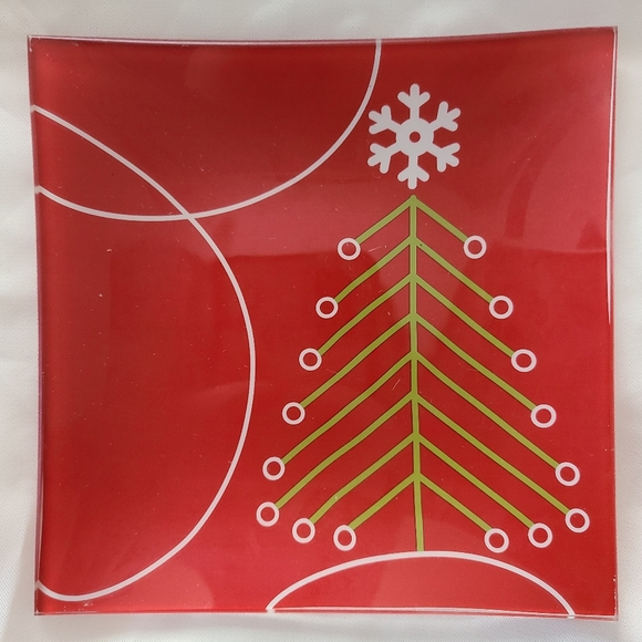 Partylite Merry Christmas Set Of Four Glass Plates Candle Trays (Set P90388) - Picture 2 of 11